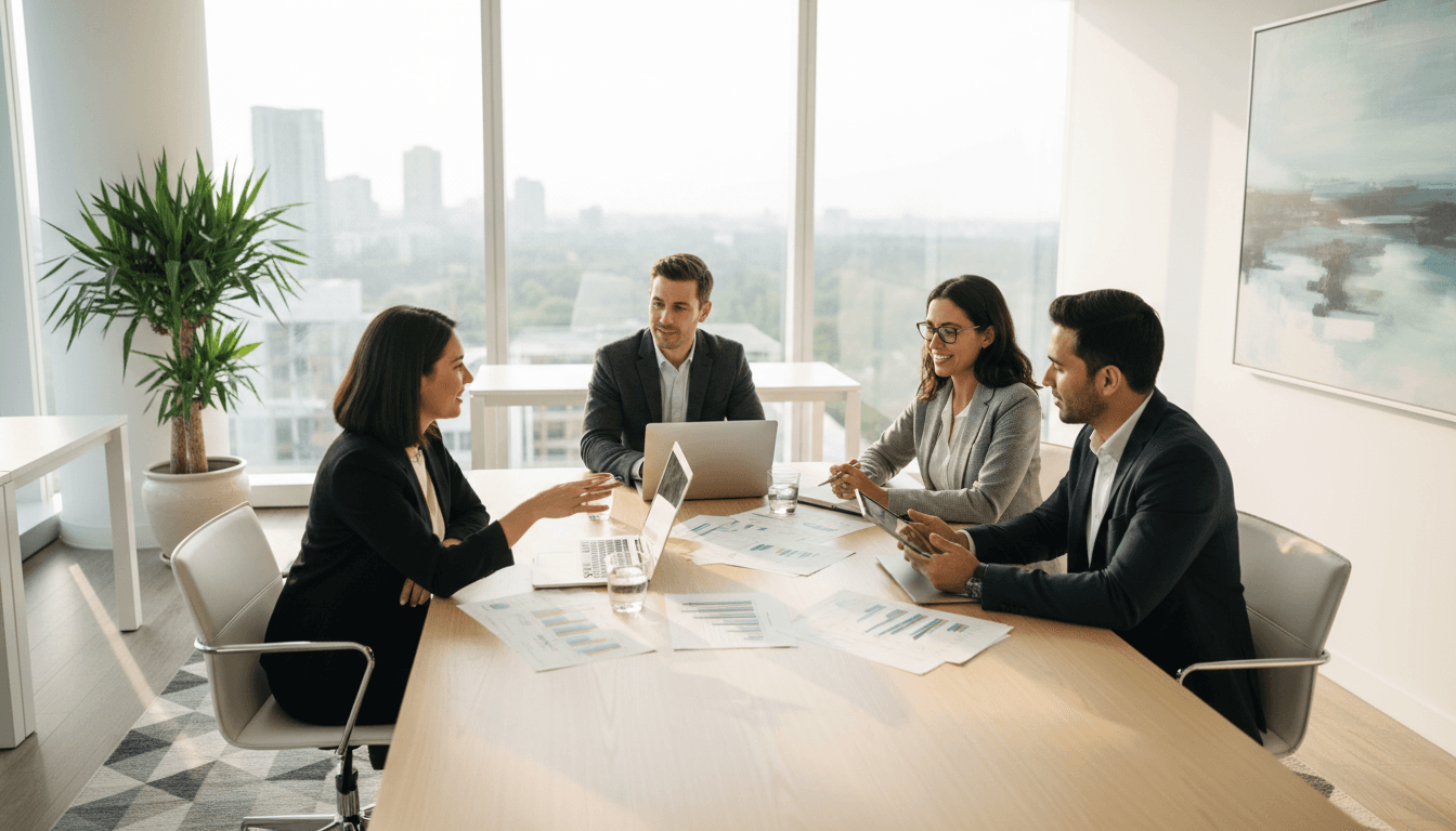 Équipe d'entreprise analysant les opportunités d'investissement ensemble