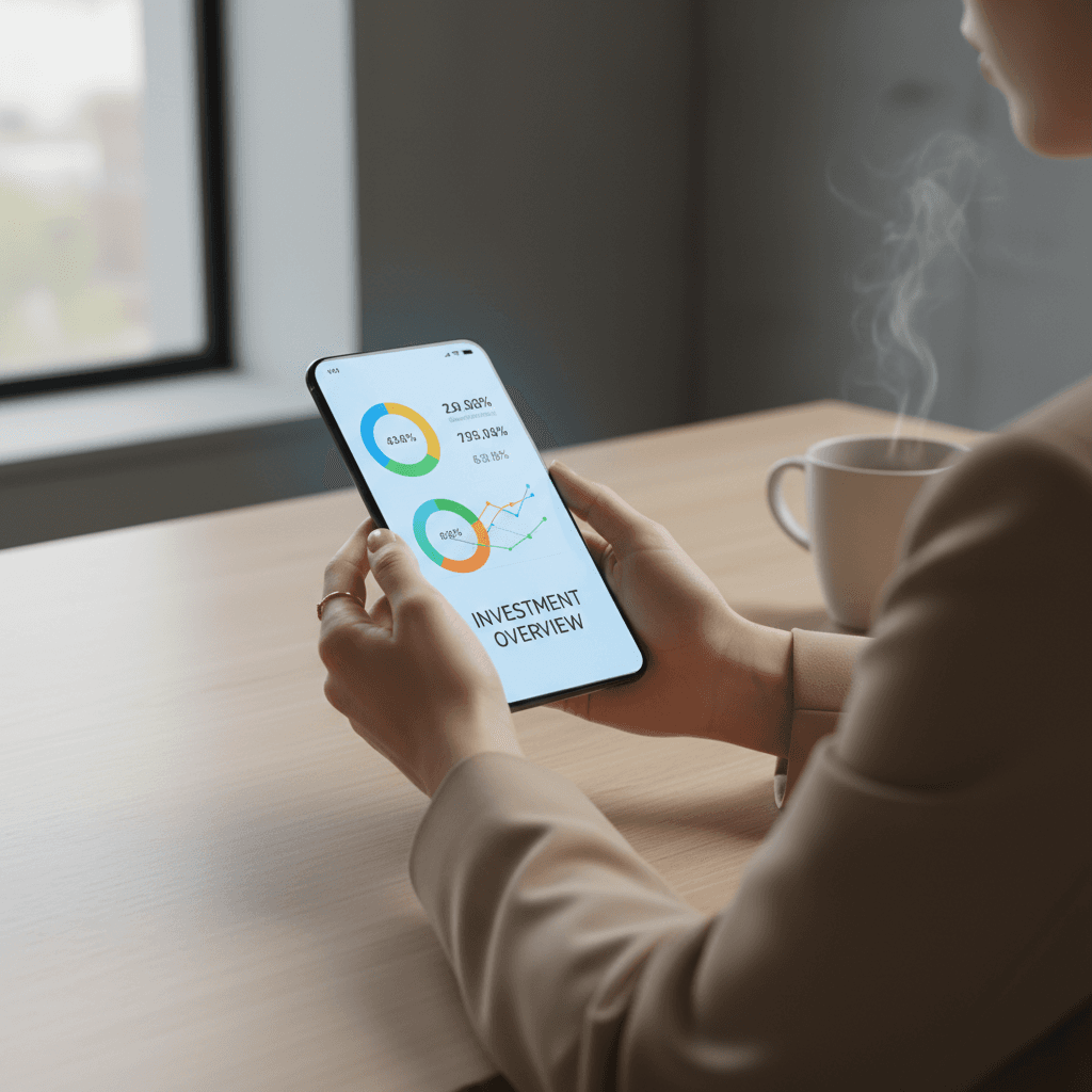 Cliente consultant son portefeuille d'investissement en ligne